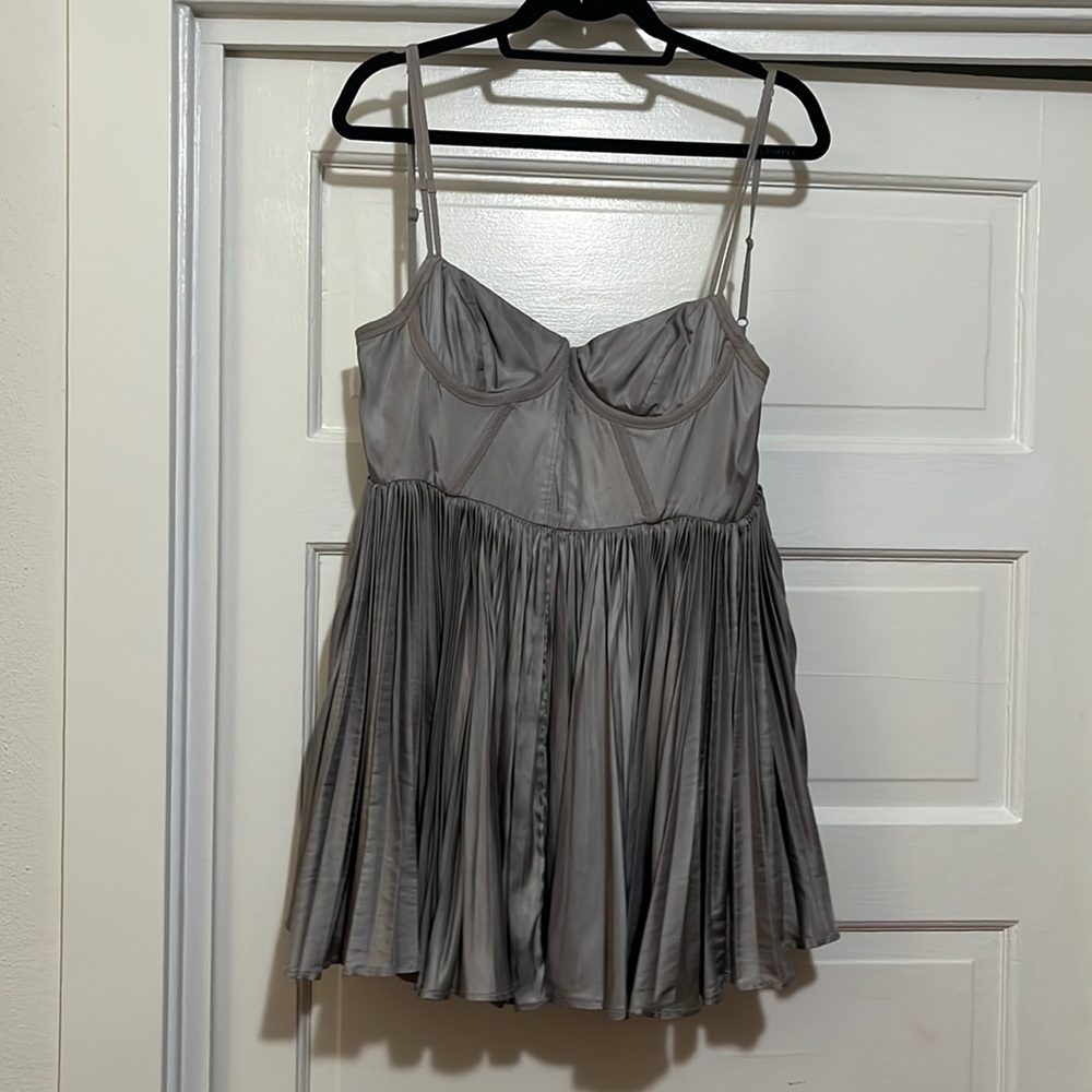 Elizabeth and James grey silver silk corset bustier style dress